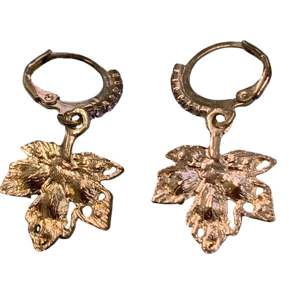 Autumn Leaves Small Earrings Gold Tone and Red - Picture 3 of 4